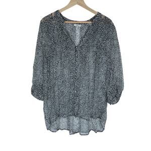 Joie Womens Top Small Black White Printed 3/4 Sleeve Button Front V Neck Blouse
